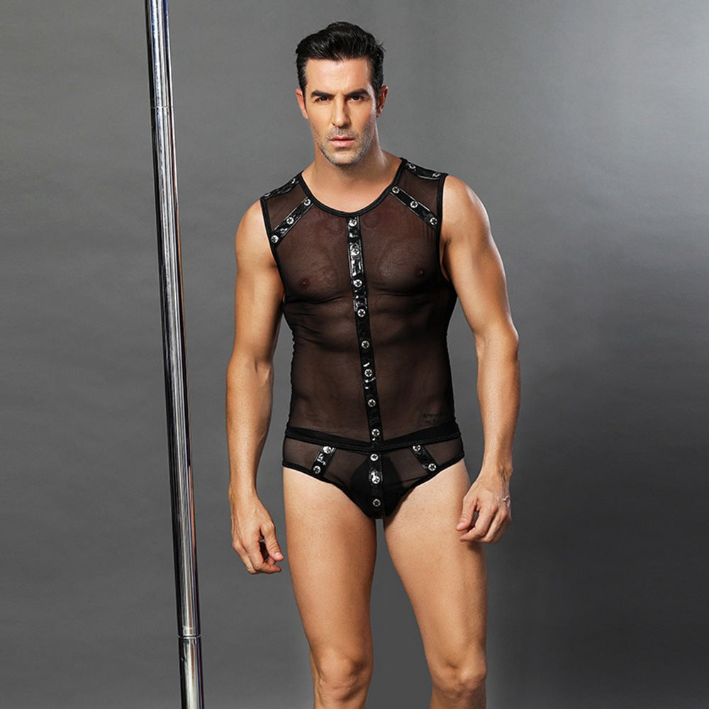 Gentsuit - 2 Pcs Black Mesh Semi-Transparent Male Fancy Costume with Boxer – Image 5