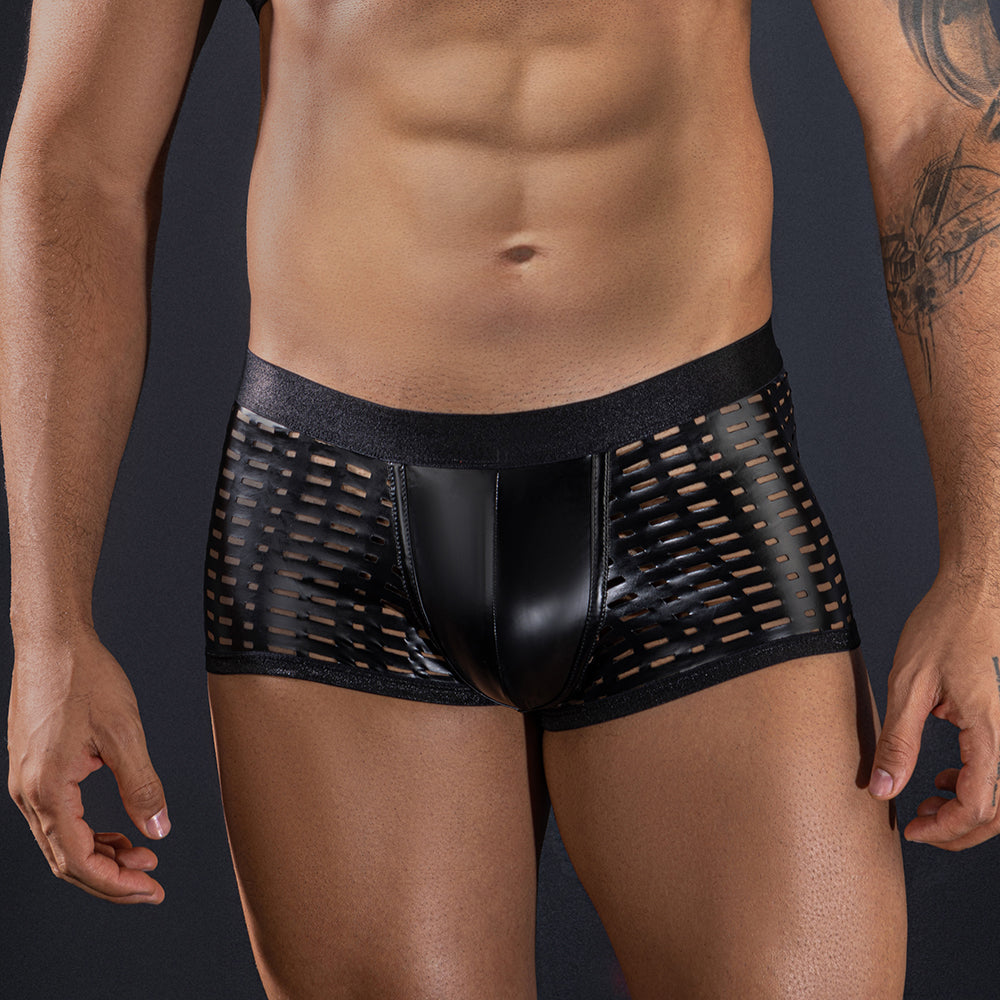 Skivvies - Black PU Leather Hollow Boxer Male Underwear – Image 4