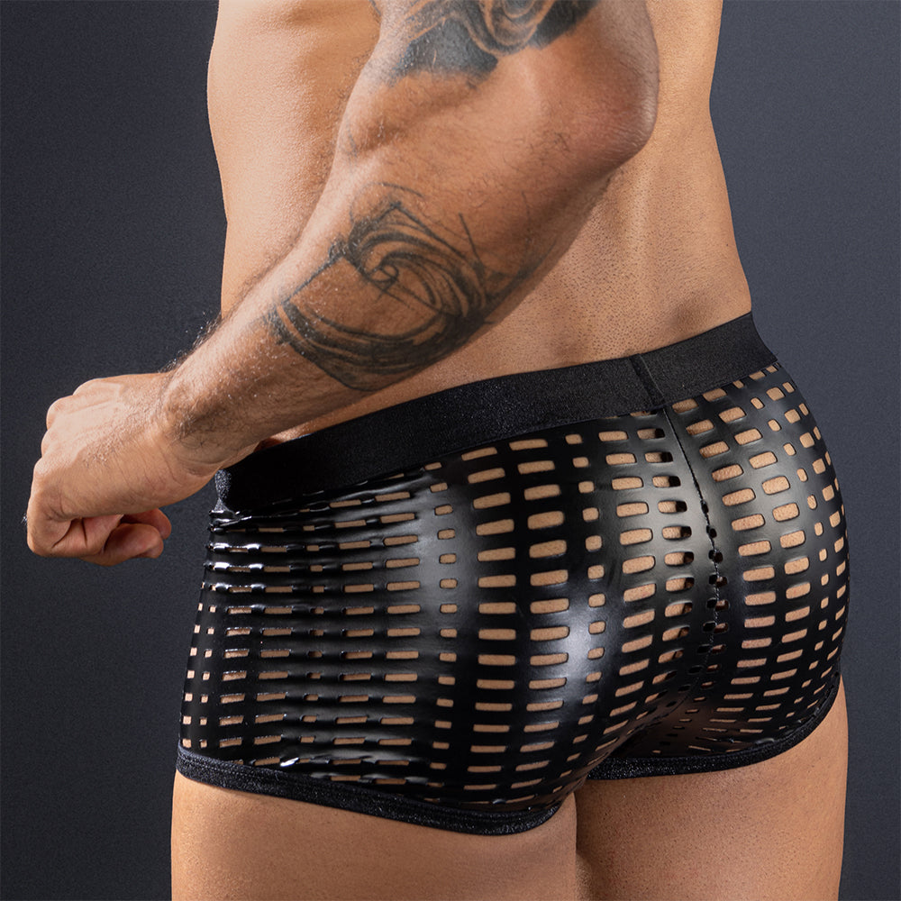 Skivvies - Black PU Leather Hollow Boxer Male Underwear – Image 2