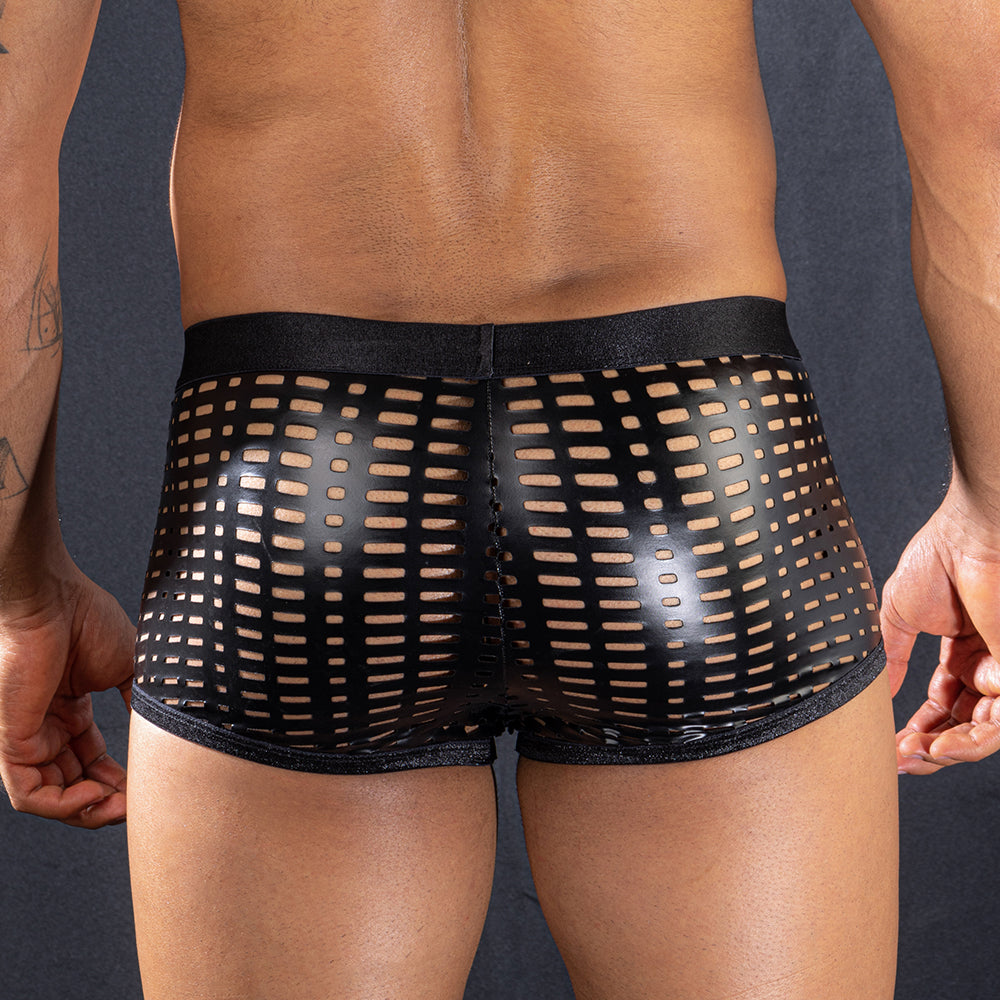 Skivvies - Black PU Leather Hollow Boxer Male Underwear – Image 3